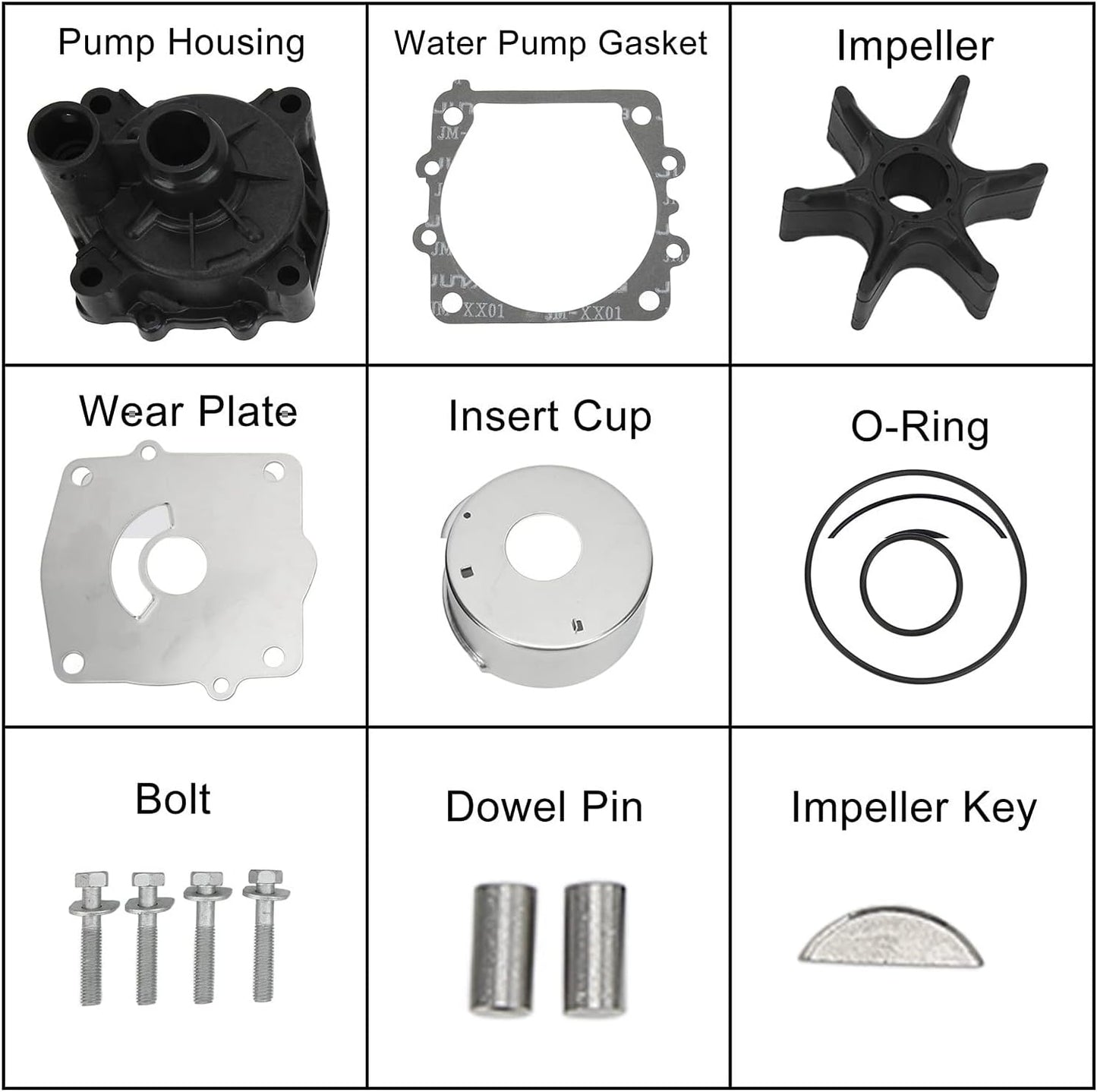 Water Pump Impeller Service Kit, 14-Piece Water Pump Impeller Repair Kit 61A-W0078-A3-00 for V6 Outboards 150 175 200 225 250 300 Hp Motors