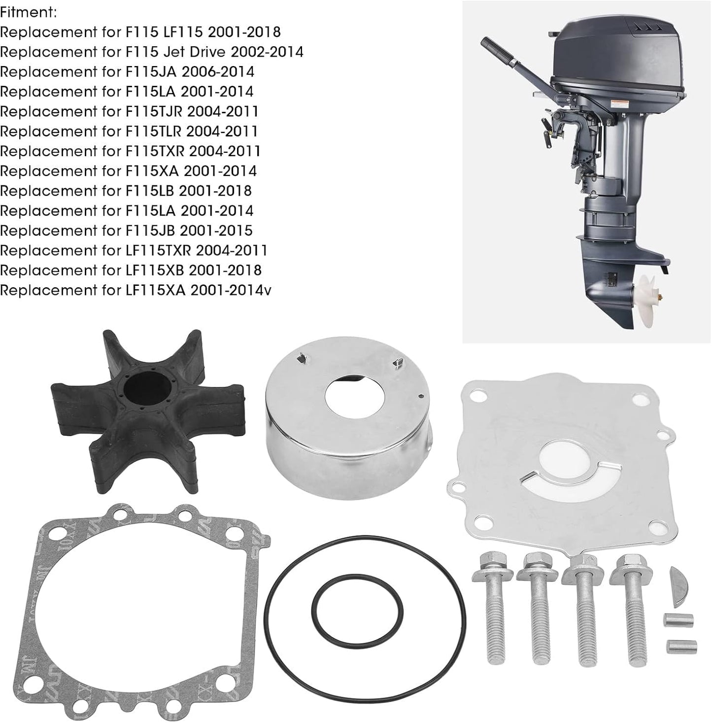 Water Pump Impeller Repair Kit 68V-W0078-00 Replacement for F115 LF115 115HP Outboard Water Pump Impeller Replacement