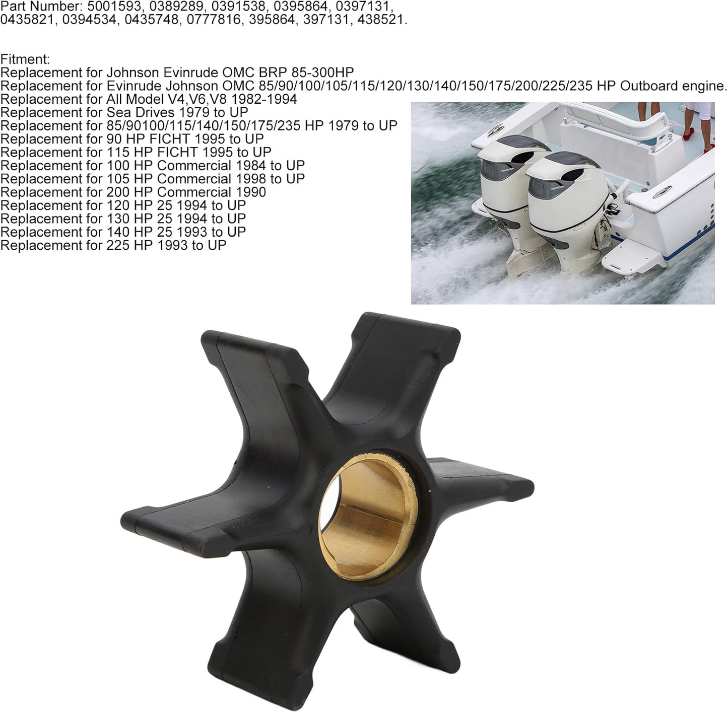 Water Impeller 435821 (O-119)Boat Engine Water Impeller Replacement for Johnson Evinrude OMC BRP 85-300HP